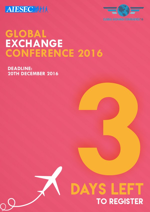Samiha2800's tweet photo. 3 days left till registration ends.Its your chance to shine. register now at  https://t.co/70KyCSI7Cv #GEC2016 #AIESECinIslamabad https://t.co/F9g3vET4dk