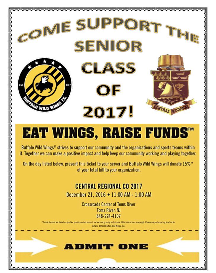 Come out to our Buffalo Wild Wings fundraiser this Wednesday 12/21 to raise money for our class!! 🍗💛