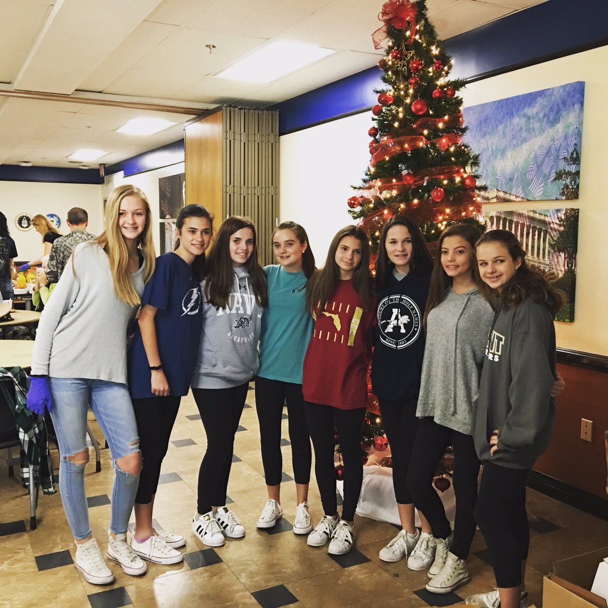 1st Day of the break and these Lions (and one Panther) are spreading Christmas cheer at the VA hospital. Proud of these girls. #lionsroar