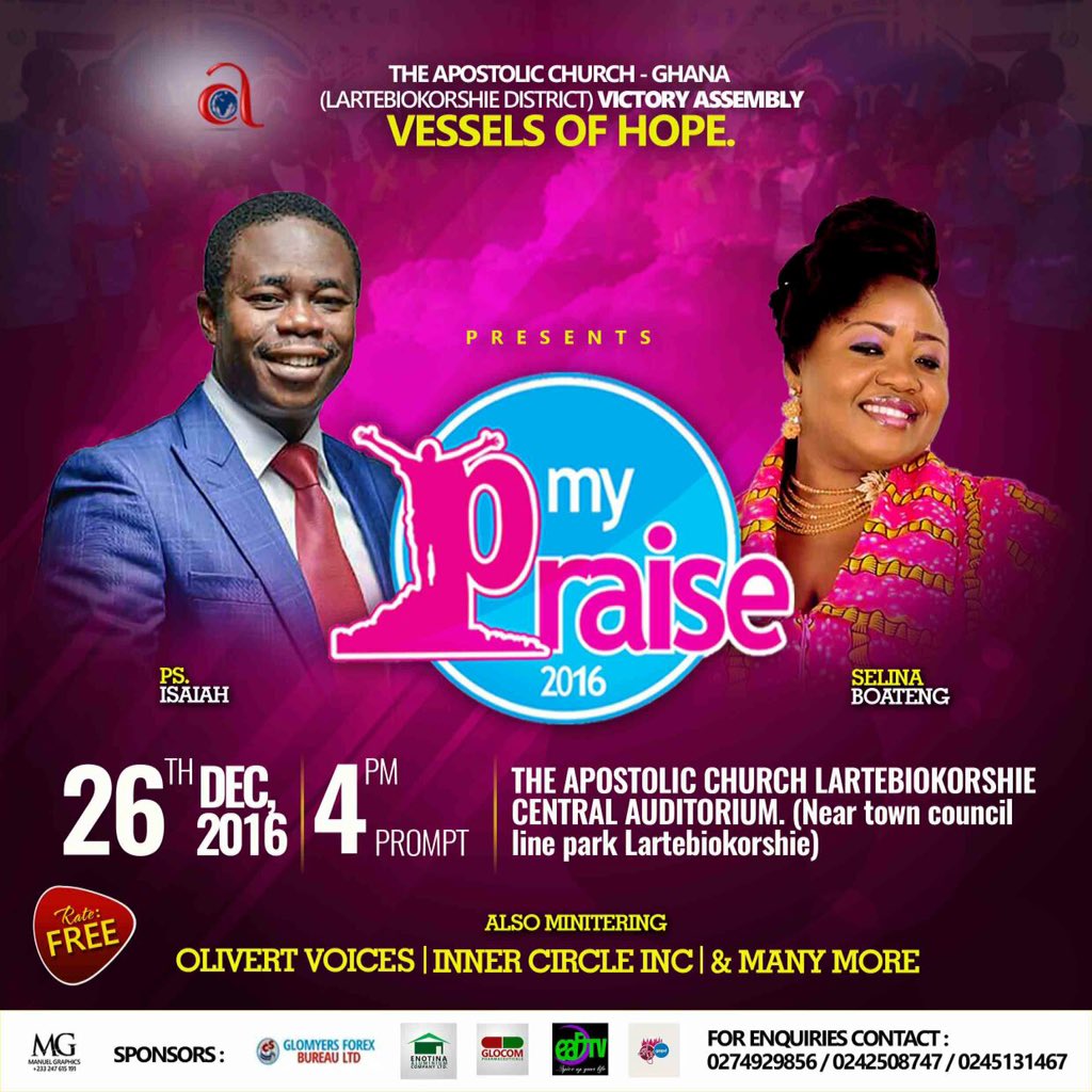 MyPraiseGh's tweet photo. #MyPraise2016
Just a week plus 1 to go to the awesome experience. Don't be left out. Its F R E E!!! With @selinaboateng & #PsIsaiahOfosuJnr https://t.co/l8Im5KHfz0
