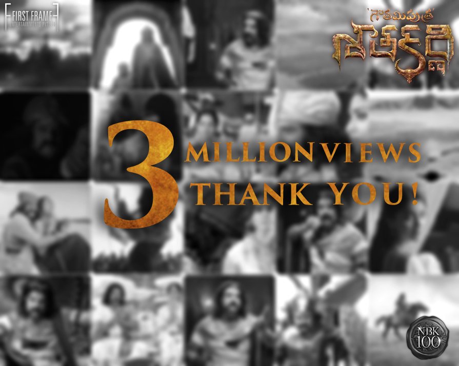 3 Million Views for #GautamiPutraSatakarni Trailer. Thank you for your continuous support👏 Watch here - youtu.be/kYxP_WbF2O0 #NBK100