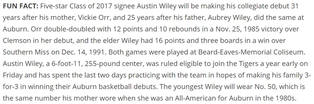 AUBlog's tweet photo. #FunFactsAreFun, Austin Wiley making his Auburn debut edition: https://t.co/LuPeZ0cBEM https://t.co/kruVbPQSIc