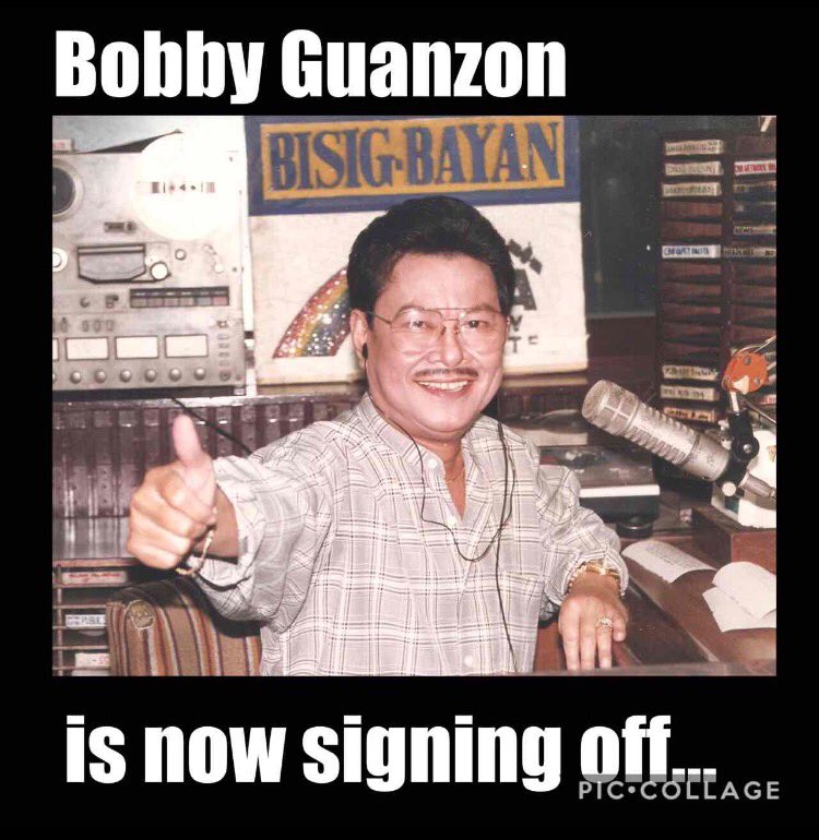 sarchavez's tweet photo. Paalam Bobby Guanzon @dzbb @DZMMTeleRadyo @dzrhnews @dzIQ990 @dwiz882 #SingingOff #RadioForever #broadcaster #brodkaster #radio #announcer https://t.co/G3l5Klo86c