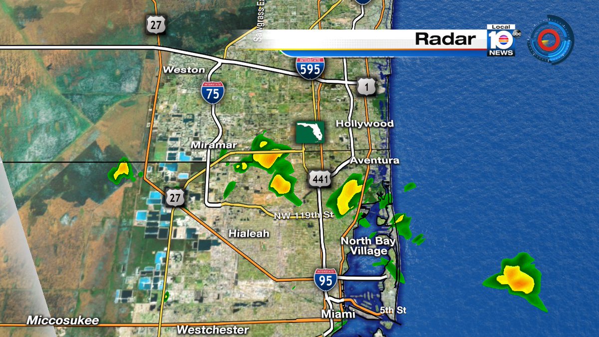 Few showers showing up on the Local 10 radar tonight. @TrentAricTV has your forecast at 11pm https://t.co/w56mNyzfPP