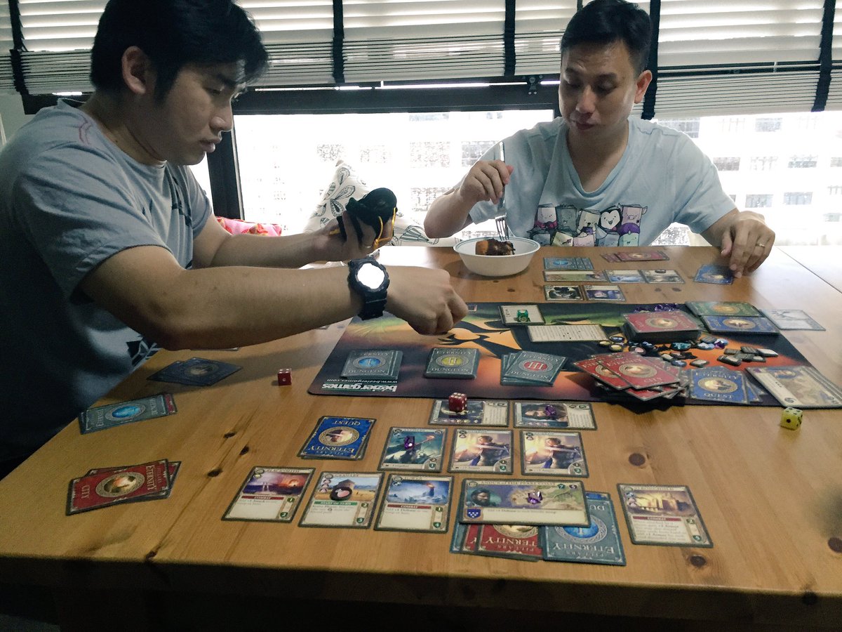 gamermins's tweet photo. Persuaded @Shangzster to bring home the BNIS Pillars of Eternity card game &amp; try it out! A few unclear rules but overall pretty fun. https://t.co/OVZFdY3yPi