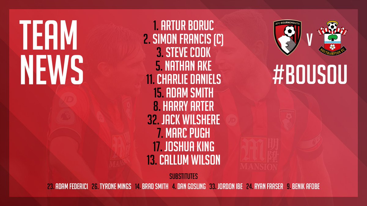 Starting lineups Bournemouth v Southampton ITV News Starting lineups Bournemouth v Southampton ITV News