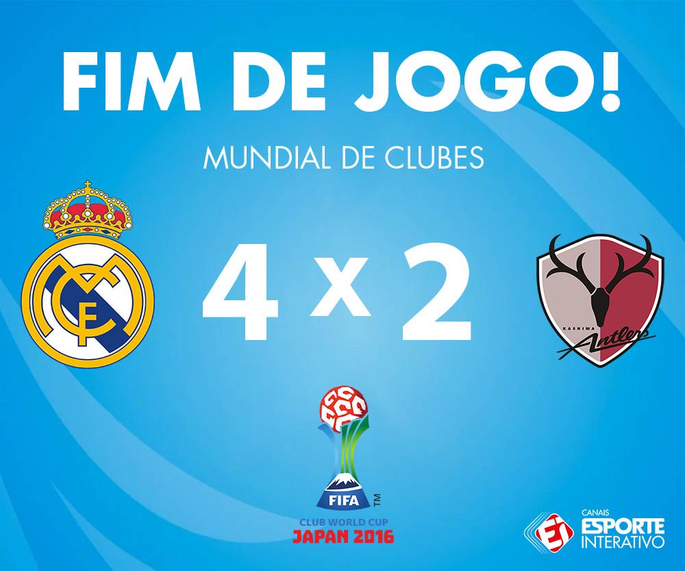 TNTSportsBR's tweet photo. FIM DE JOGO! Com 3 gols de @Cristiano e um de @Benzema, o @realmadrid venceu o @atlrs_english por 4x2 e é CAMPEÃO MUNDIAL DE CLUBES! https://t.co/jv3XlZ2v8o