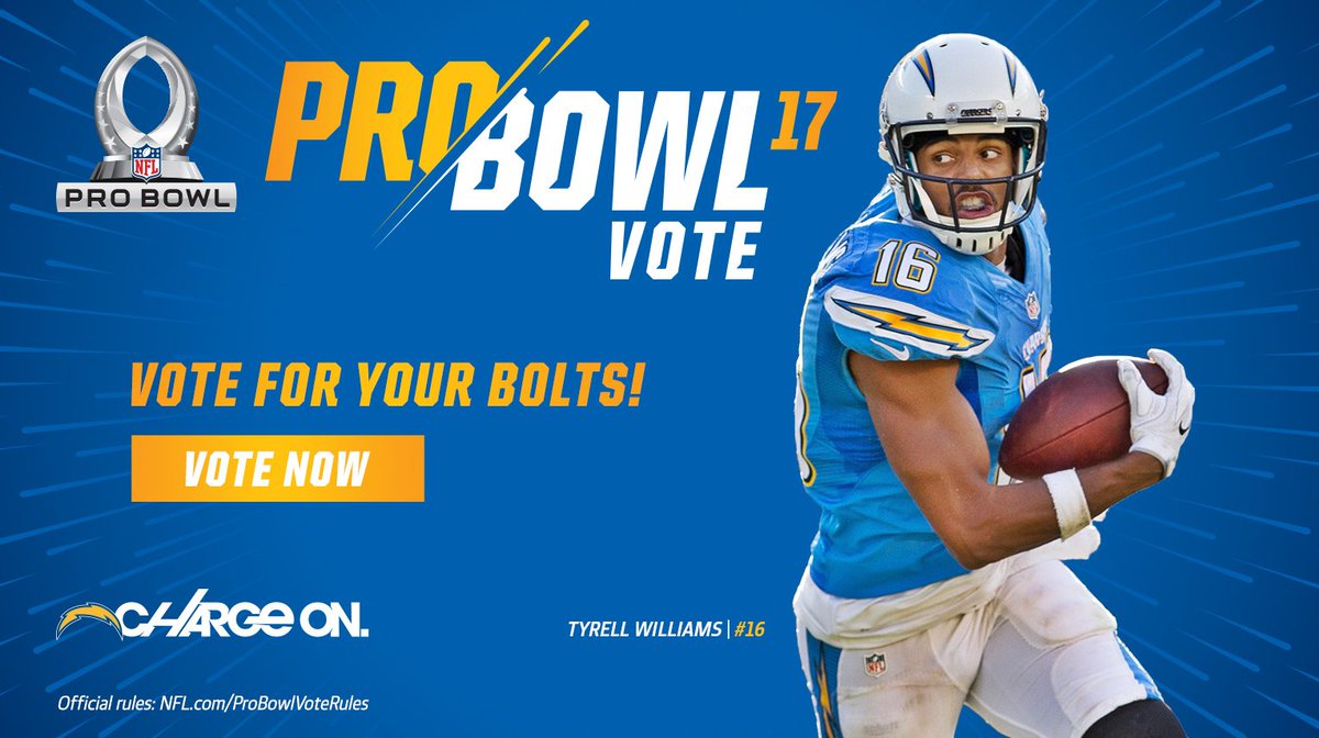 chargers's tweet photo. Tyrell Williams has caught a touchdown pass in four straight games.

RT to help send him to the Pro Bowl👍

#ProBowlVote #TyrellWilliams https://t.co/NRqkQPhV3d