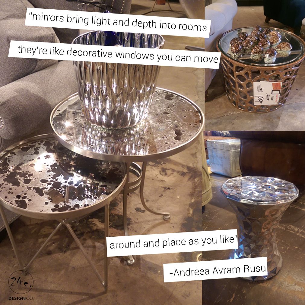 Mirrors can seriously work magic in your space.  Try using pieces with mirrored surfaces for the same effect #DesignTipTuesday #24estyle