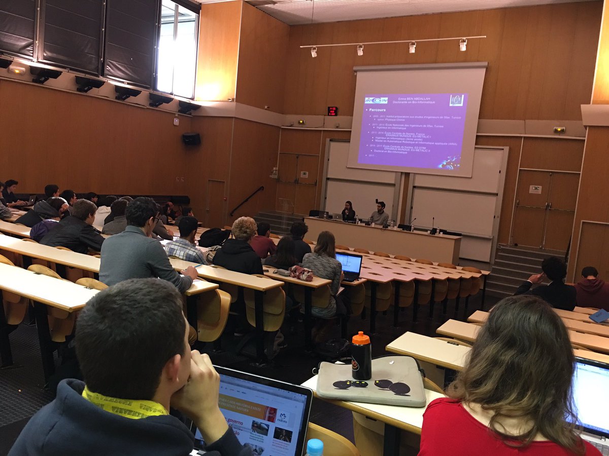 morgan_it's tweet photo. Journée "Parcours de Docteurs" @CentraleNantes aujourd'hui. Avec un témoignage de @EmnaBenAbdalla sur son expérience en bio-info à l'#IRCCyN https://t.co/JJlW80Ionh