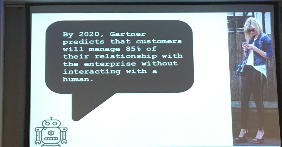 NewVoiceMedia's tweet image. By 2020 #Gartner predicts customers will manage 85% of their relationship with the enterprise without human interaction #cloudfest @martinhw