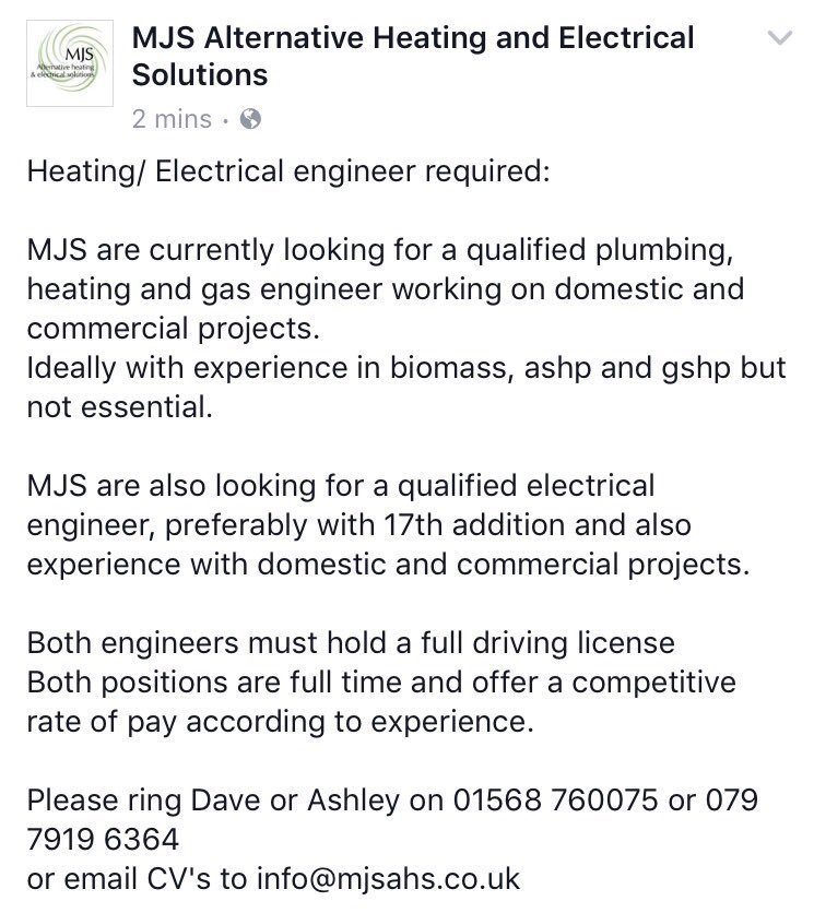 MJS_Energy's tweet photo. Heating and Electrical engineers required:

Retweets appreciated https://t.co/wcWgjePrbp
