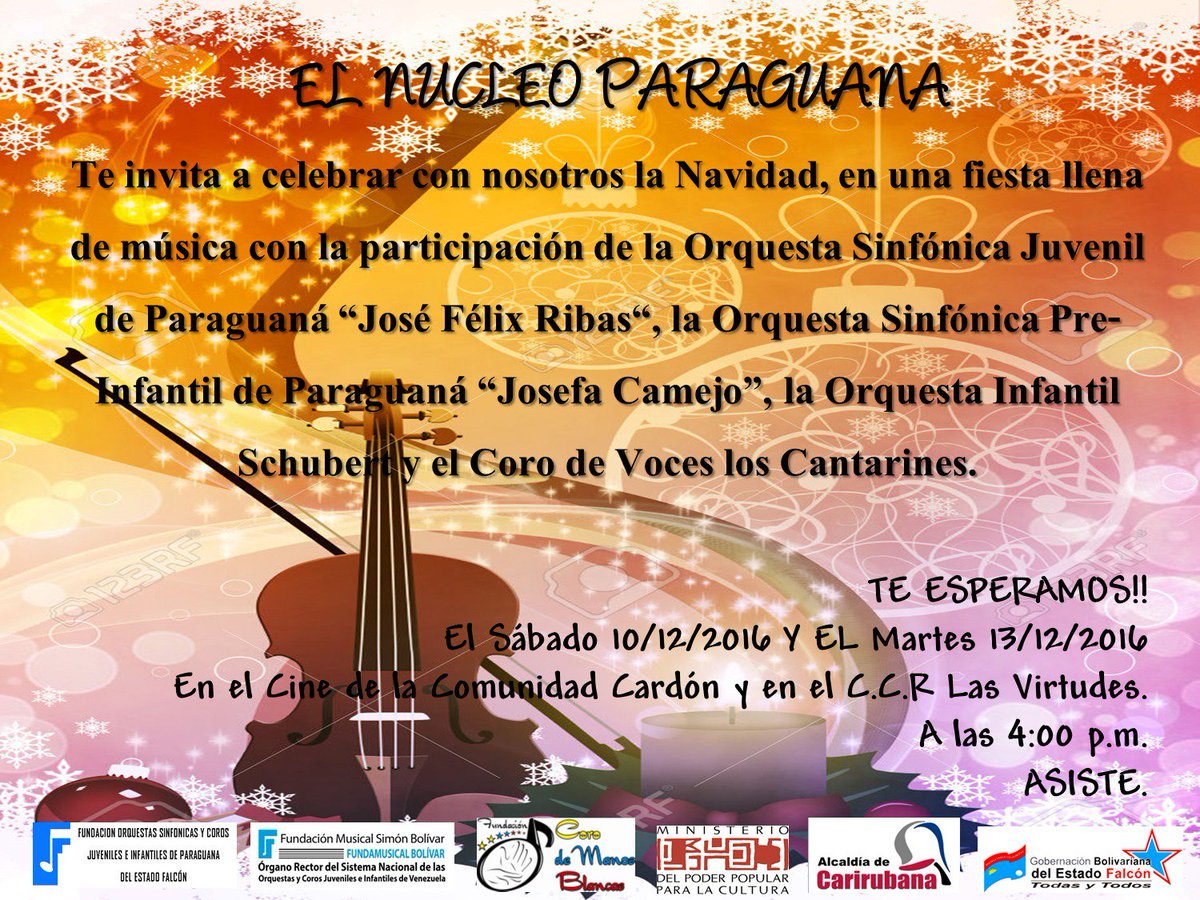 Asiste, a Nuestras Actividades Decembrinas te Esperamos!!! <a href="/nucleoparaguana/">@SistNucleoParaguana</a> <a href="/ElSistemaFalcon/">ElSistemaFalcon</a>