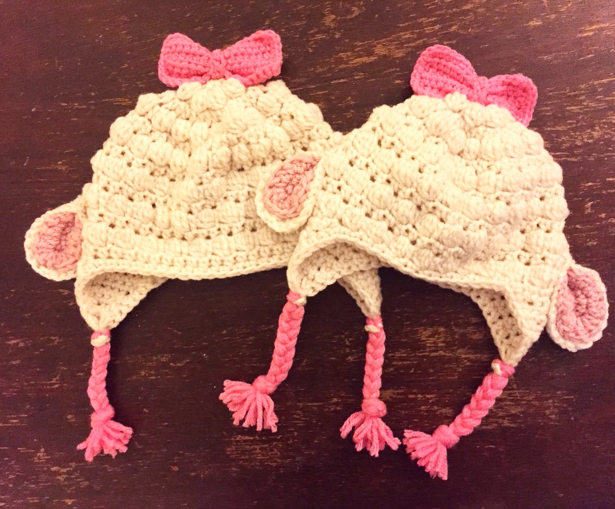 PocketOPoseys's tweet photo. Cute set of lamb hats for two sweet little sisters. I love custom orders! See what's in my shop---> https://t.co/Ft8v2eYxmB https://t.co/yUWjjottn5