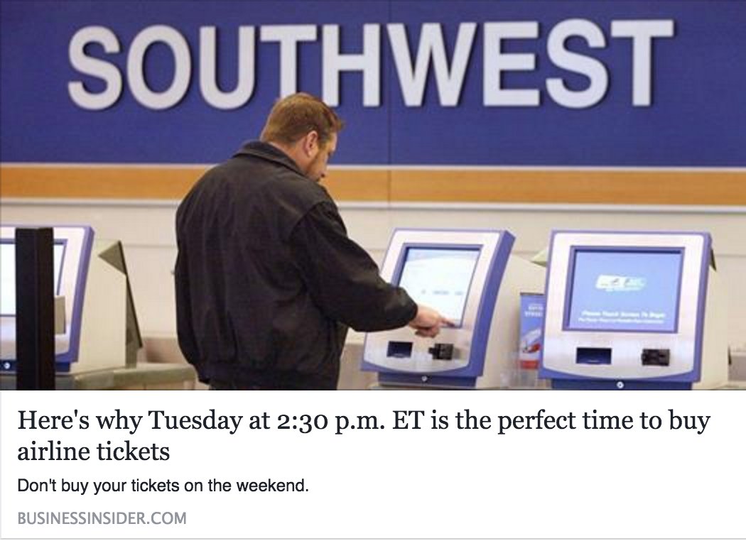 Crowe_Agency's tweet photo. Looking to save $$ on airfare? Here's why Tuesday at 2:30 p.m. ET is the perfect time to buy airline tickets - https://t.co/k5WqX6ZA1I https://t.co/do1XtM1PkE
