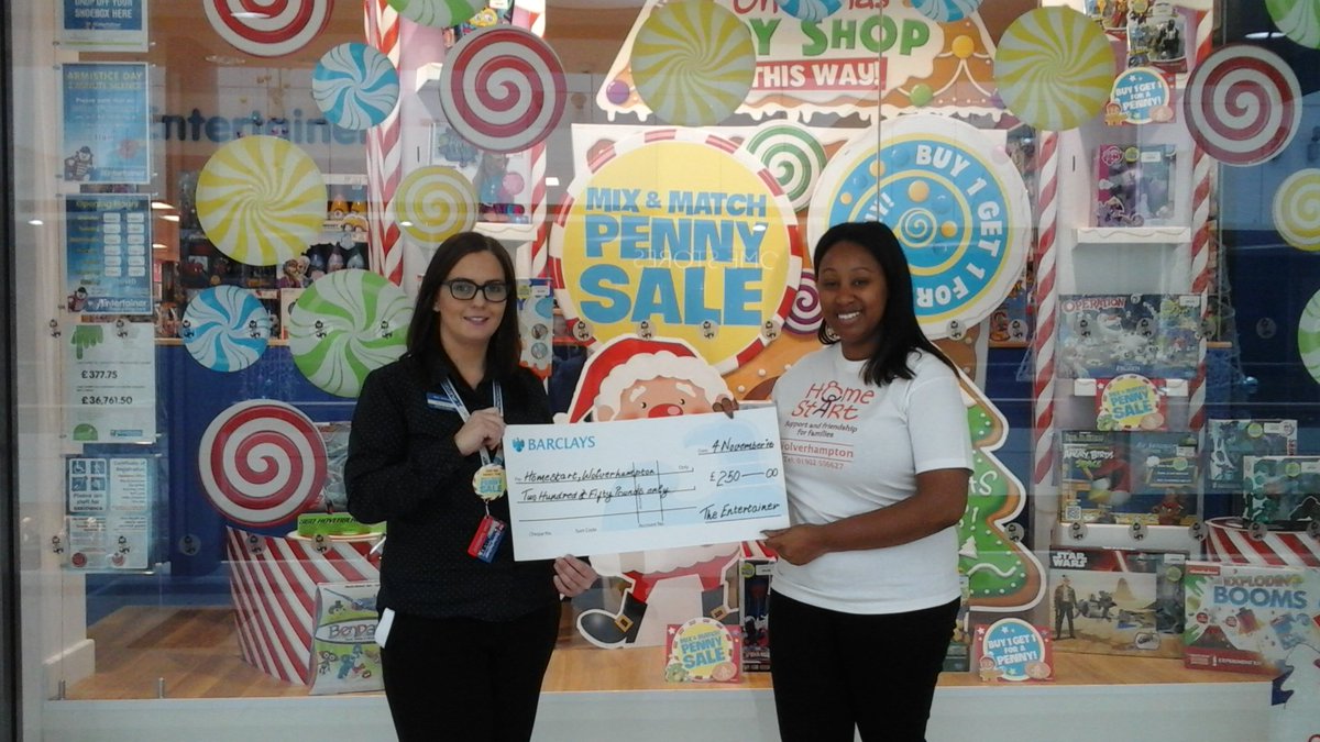 EntertainerToys's tweet photo. Well done to The Entertainer, Wolverhampton for their donation to @homestartuk charity as part of our #5YearsOfGiving celebrations! https://t.co/9riUnrV0hd