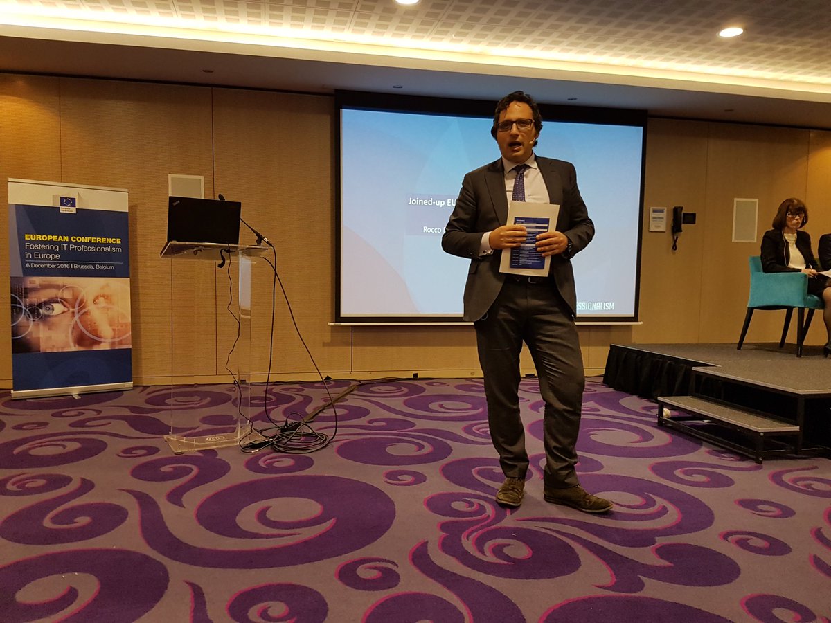ITprofEU's tweet photo. Rocco Defina shares a best practice in the field of collaboration. eCF alliance aims to build a training tool #ITProfConf16 https://t.co/CoK5PZ1GTD