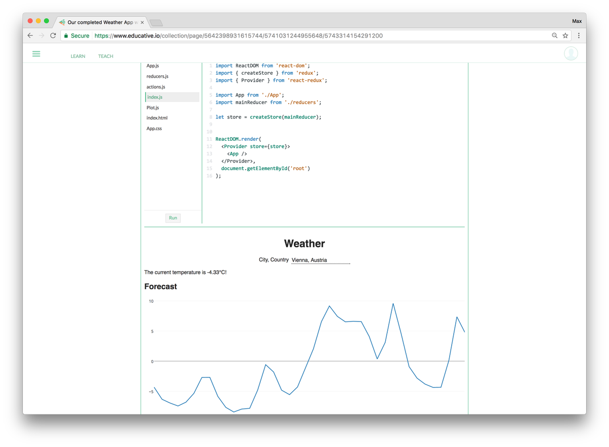 The App rendering in the browser