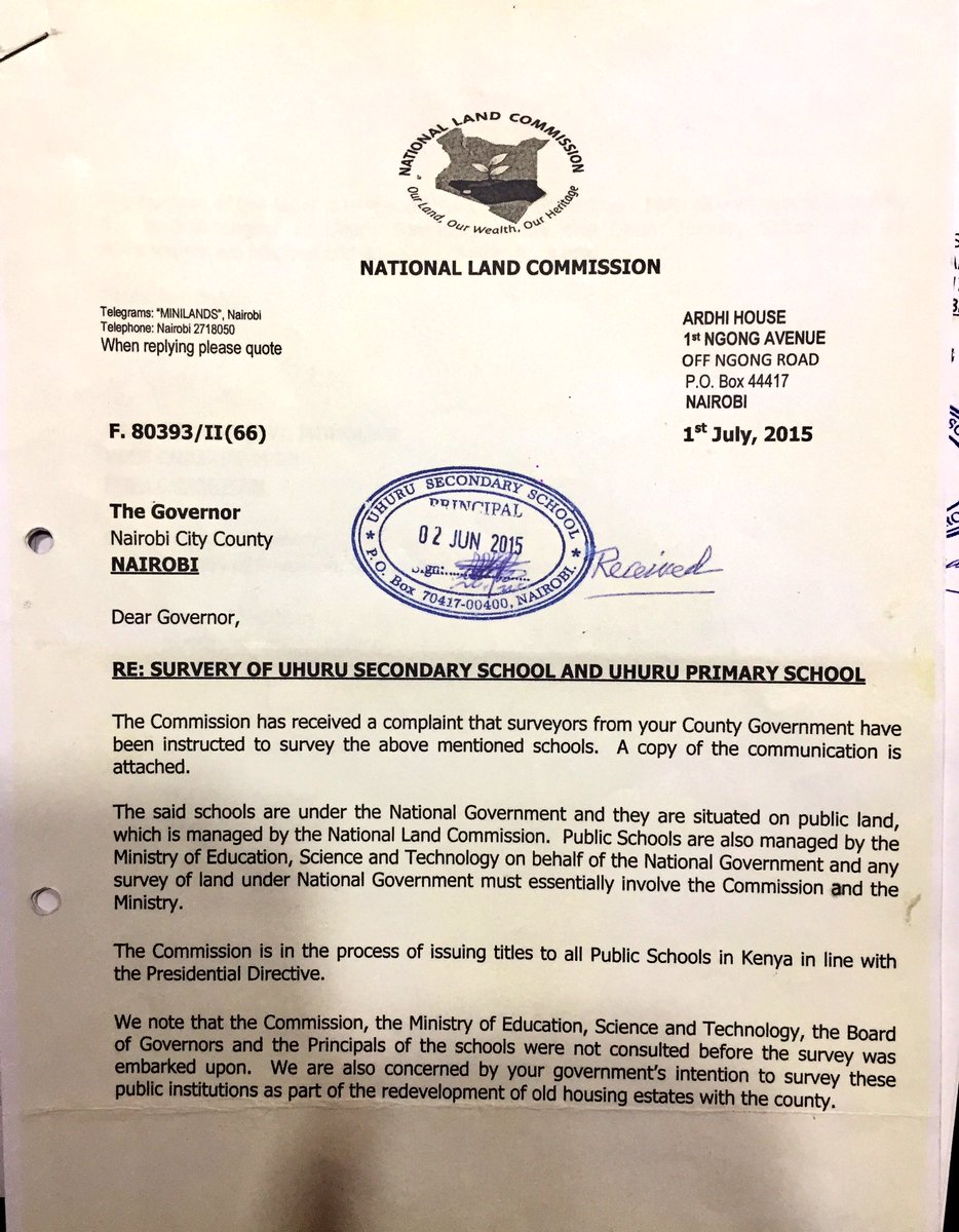 bonifacemwangi's tweet photo. Kidero &amp; Swazuri your plan to take 7.5 acres of Uhuru Secondary school land will fail. Expect resistance from 6000 residents! #TeamCourage https://t.co/nJs7LsU5Lj