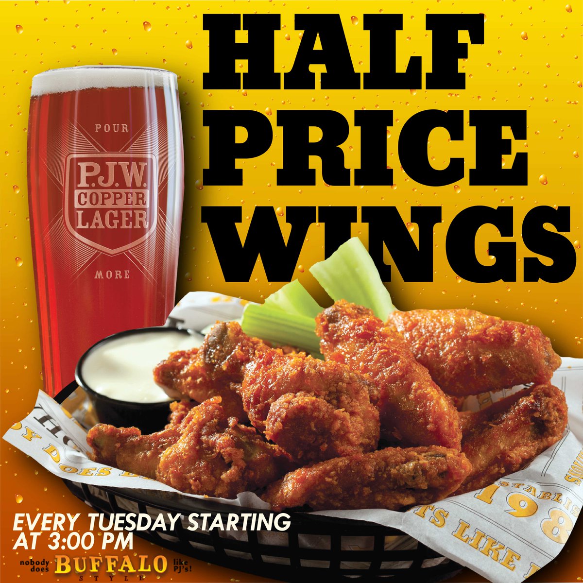 PJsPub's tweet photo. That Weekly #Holiday is upon us again!! #PJsWingNight - try the #PJsWOTM - #Champagne #Dijon #Wings - #PJsDoesItBetter https://t.co/uIsWyHmr5v
