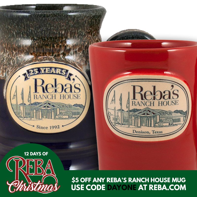reba's tweet photo. Today only, take $5 off any @RebasRanchHouse mug using the code DAYONE here: https://t.co/aIDVSX63tw #12DaysofRebaChristmas #DayOne https://t.co/bn0qcGYbPZ