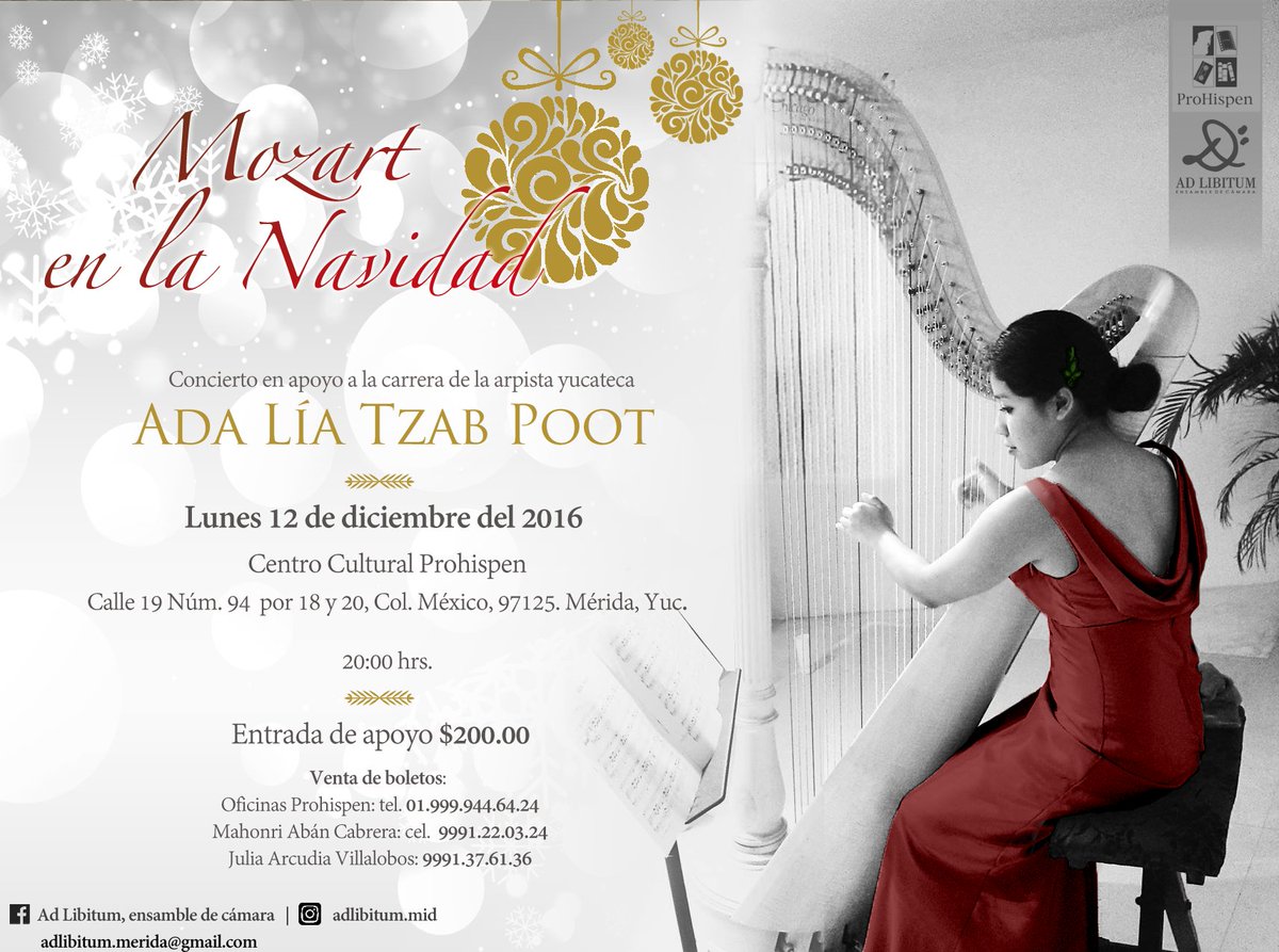 adlibitummerida's tweet photo. Mozart en la Navidad 
Lunes 12 de diciembre, Centro Cultural Prohispen. 20:00 hrs. | Entrada $200.00
Evento: https://t.co/N8vDKgMApj https://t.co/PCEbRwKCXz