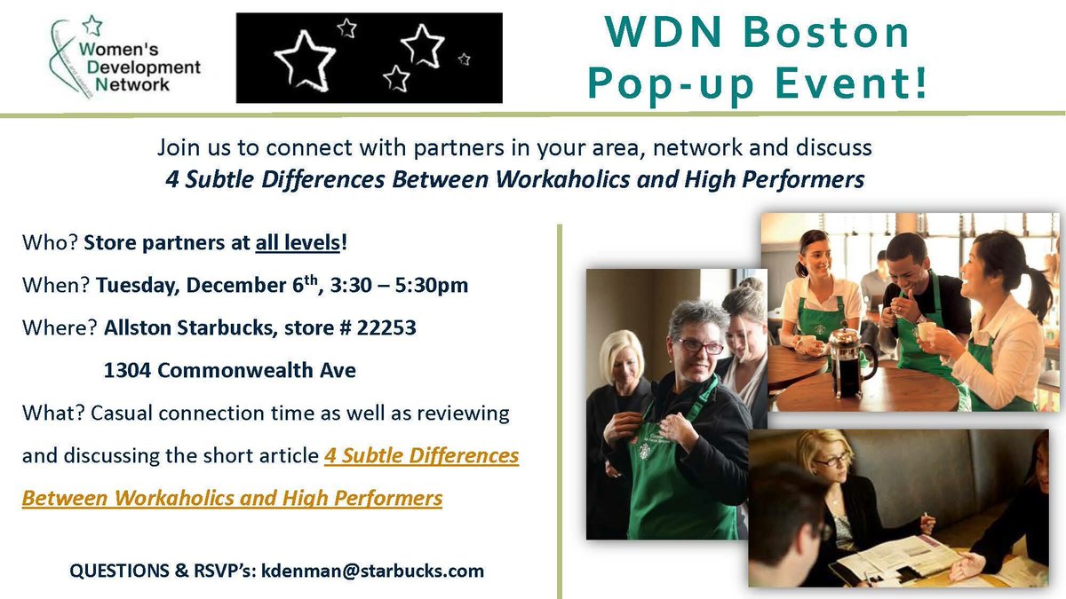 Come one come all! Who's joining us TODAY? POP UP: 4 Differences bt Workaholics &amp; High Performers? 330-530p Allston