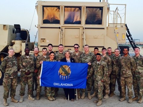 GovMaryFallin's tweet image. Ending the day in Southwest Asia visiting with more of our brave Oklahomans who are giving up so much for our Country!