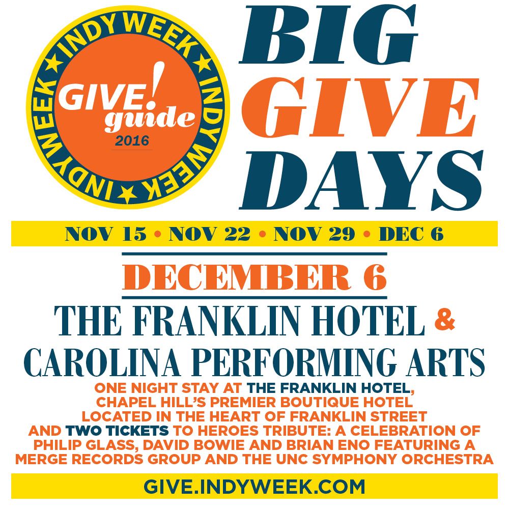 INDYGiveGuide's tweet image. Donate today at buff.ly/2g5Wll6 for your chance to win a night's stay @FranklinHotelCH  and tickets from @UNCPerformArts