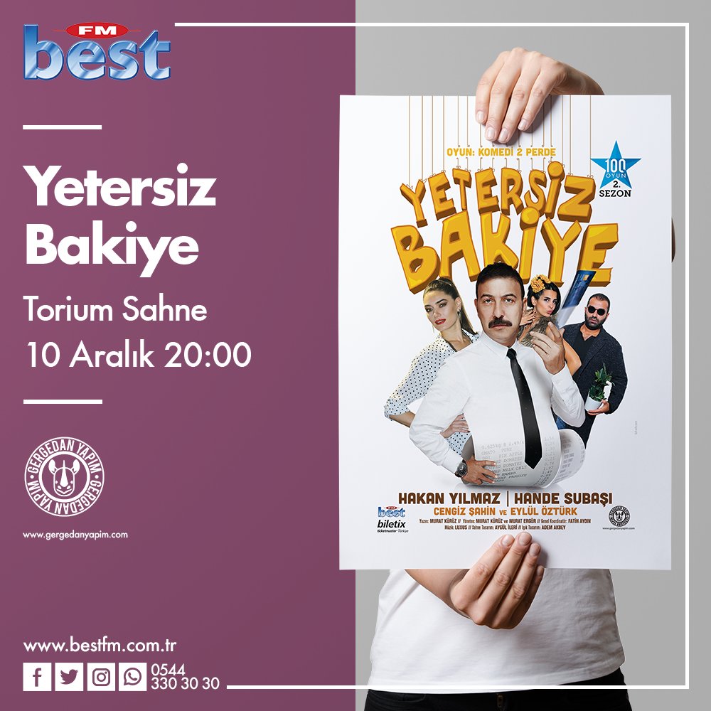 BestFM's tweet image. Best FM'in medya sponsorluğunda “Yetersiz Bakiye" oyunu @gergedanyapim ile Torium AVM’de  seyircisiyle buluşuyor! #TürkiyeninEnİyiRadyosu