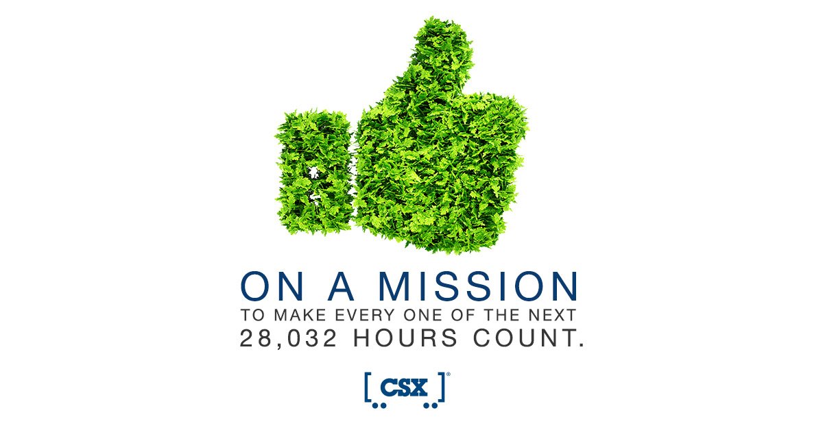 CSX's tweet image. Every second until 2020 is a chance to commit to #sustainability. Check out what CSX wants to accomplish by then. bit.ly/2fDrex6