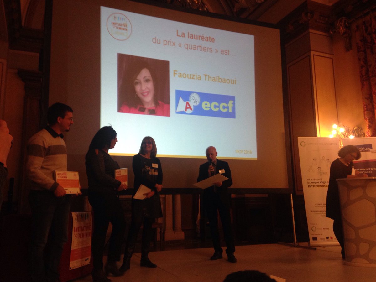 InitiativeOF's tweet photo. Bravo à Faouzia Thaïbaoui créatrice de l'Ecole de conduite de champ fleuri lauréate du prix quartiers #IOF2016 https://t.co/6qb96fyjaA
