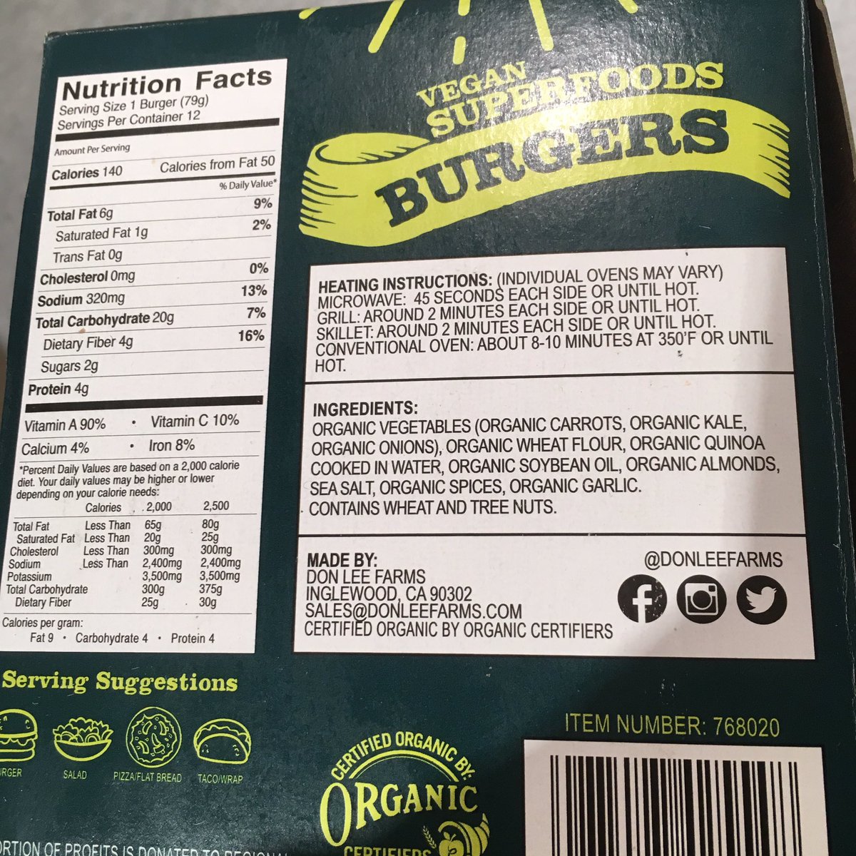 Don Lee Farms Veggie Patties Nutrition Facts Runners High Nutrition