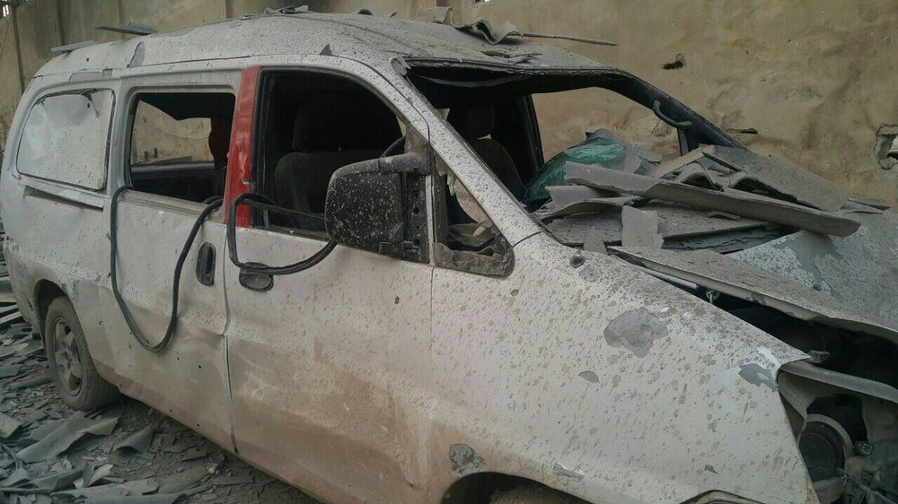 The last 2 functional ambulances in Al-Marj neighborhood of besieged E Ghouta were destroyed beyond repair in an aerial bomb attack on Dec 5