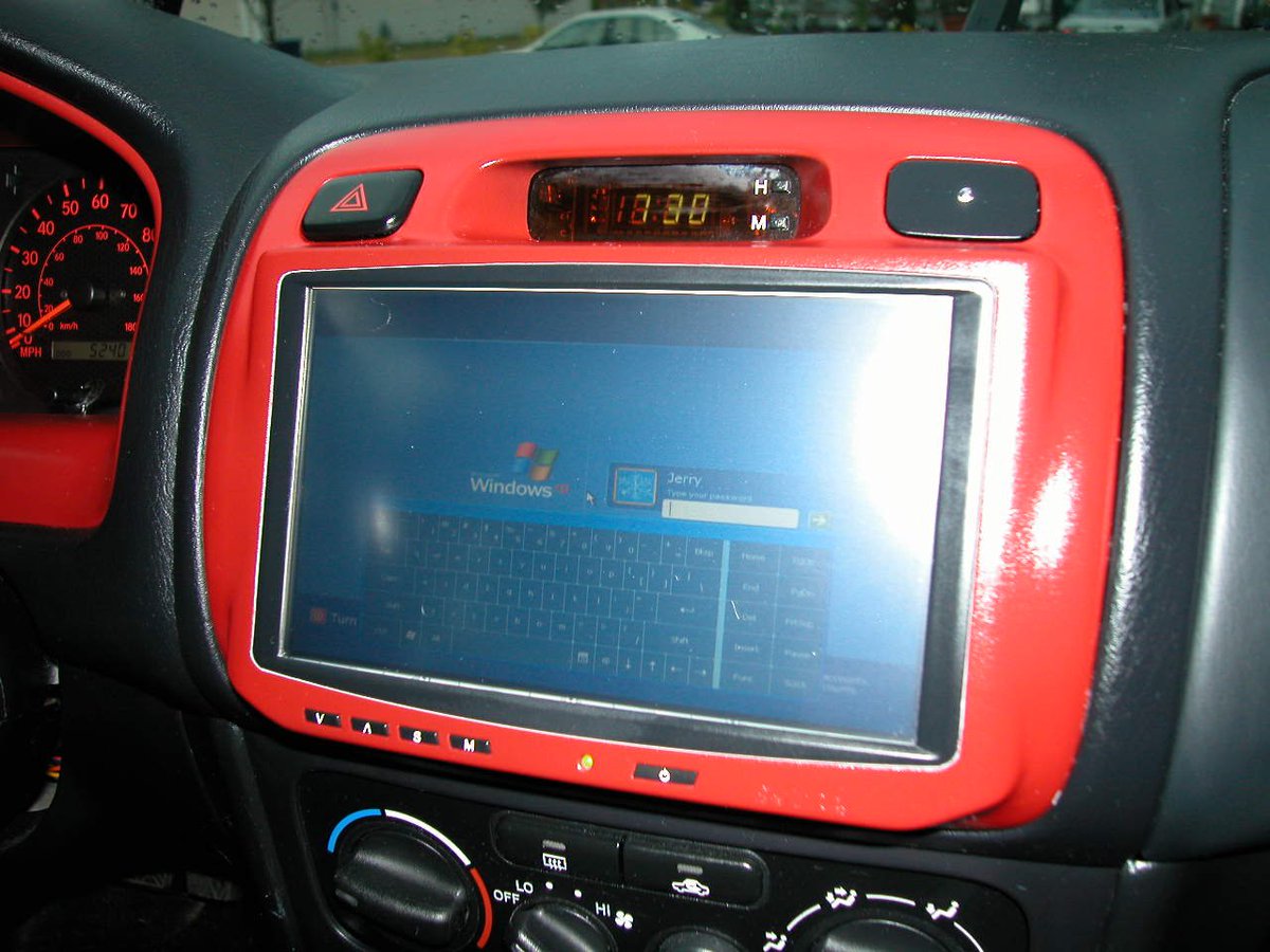 RealCargasm's tweet photo. My old 2001 Toyota Corolla that I custom turbo charged also had a custom 7" touch screen fiber glassed into the dash w/ a Windows XP PC. https://t.co/M3bo29Qai0