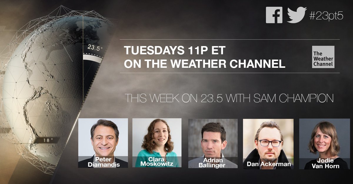 23pt5's tweet photo. TONIGHT: We talk robotics, renewable energy &amp; Venus w/ @PeterDiamandis, @ClaraMoskowitz, @alpenglowexp, @DanAckerman &amp; @loves2jodel. #23pt5 https://t.co/qay6bX7Oks