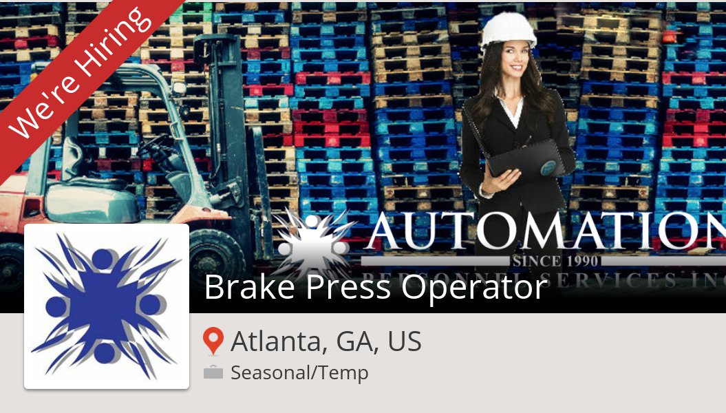 APSapply's tweet photo. Are you a Brake #Press #Operator in #AtlantaGAUS? #APSTemps is waiting for you! #job https://t.co/HfKqwTvrJ1 https://t.co/vwUnvGfGSn