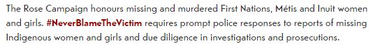 The <a href="/Rose_Campaign/">Rose Campaign</a> honours missing and murdered First Nations, Métis and Inuit women and girls. #MMIW #16days