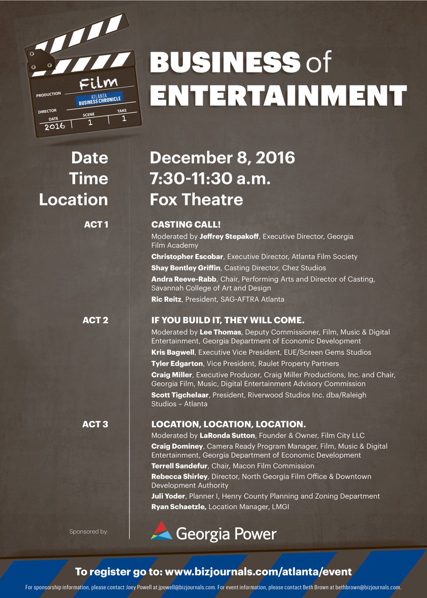 I'm a panelist at the <a href="/AtlBizChron/">Atlanta Business Chronicle</a> BUSINESS OF FILM summit on Thursday. Tickets available --> ow.ly/DtS8306QO75 #entertainatl #GAfilm