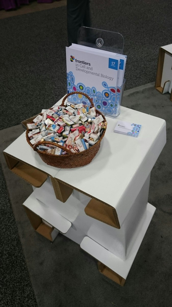 FrontCellDevBio's tweet photo. Chocolate basket restocked at booth 243 for the final day of the #ASCB2016 exhibition! @FrontiersIn #ASCB16 https://t.co/DHxJsIZb12