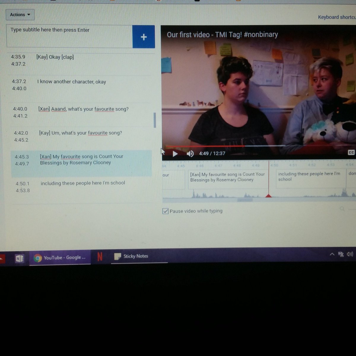 HowIMetMyGender's tweet photo. Working on the CCs for the first video! 2 hours and counting! https://t.co/PEQ7TrbPVU