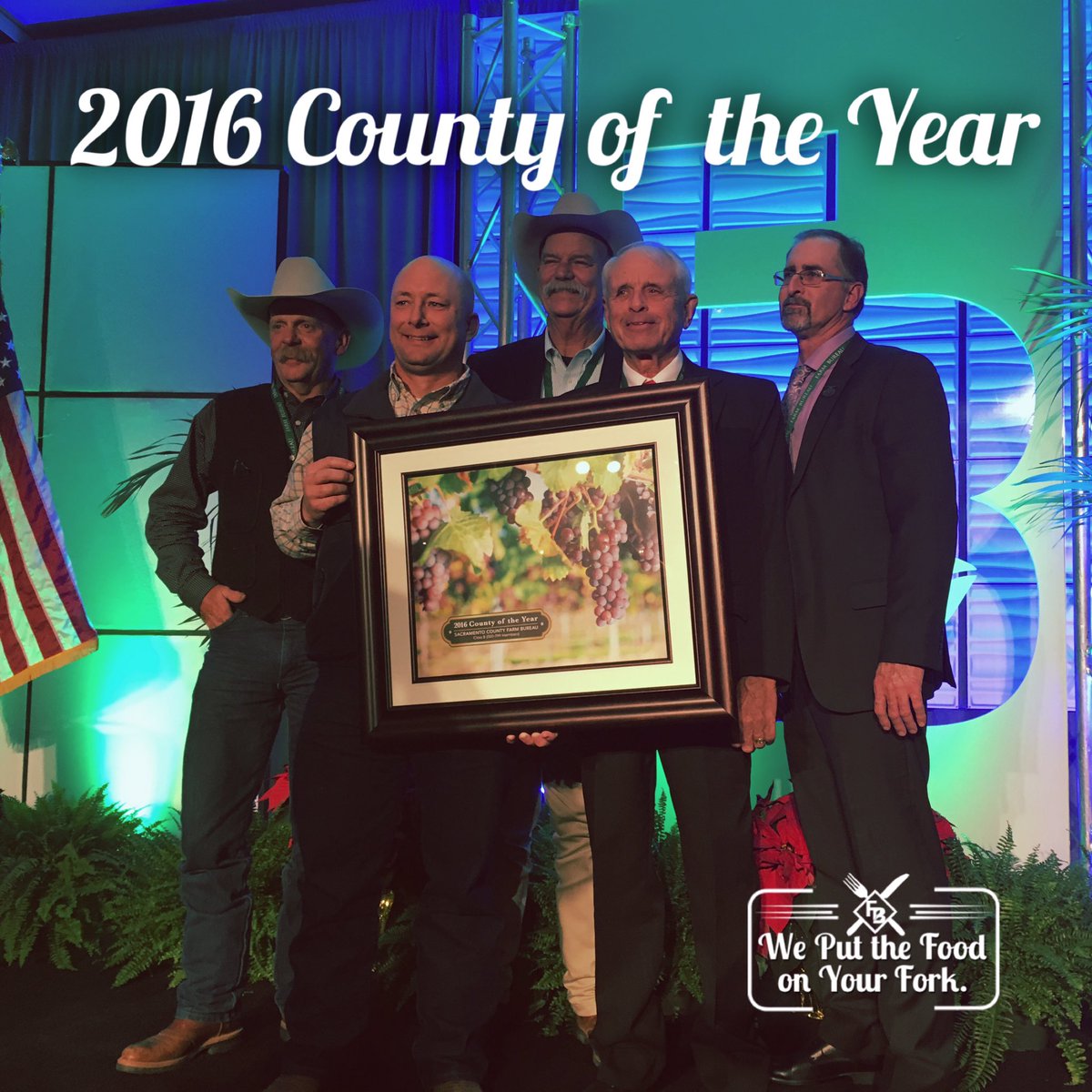 SacFarmBureau's tweet photo. 2016 County of the Year! One of 3 awarded last night. Congratulations to Tulare and Monterey County Farm Bureaus as well. #CFBF16 https://t.co/CW8GIhINUI