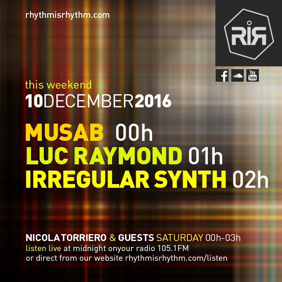 Coming up this weekend on R.IR #nicolatorriero #underground #music #techno #house #musab #lucraymond #irregularsynth #montreal #musicislife