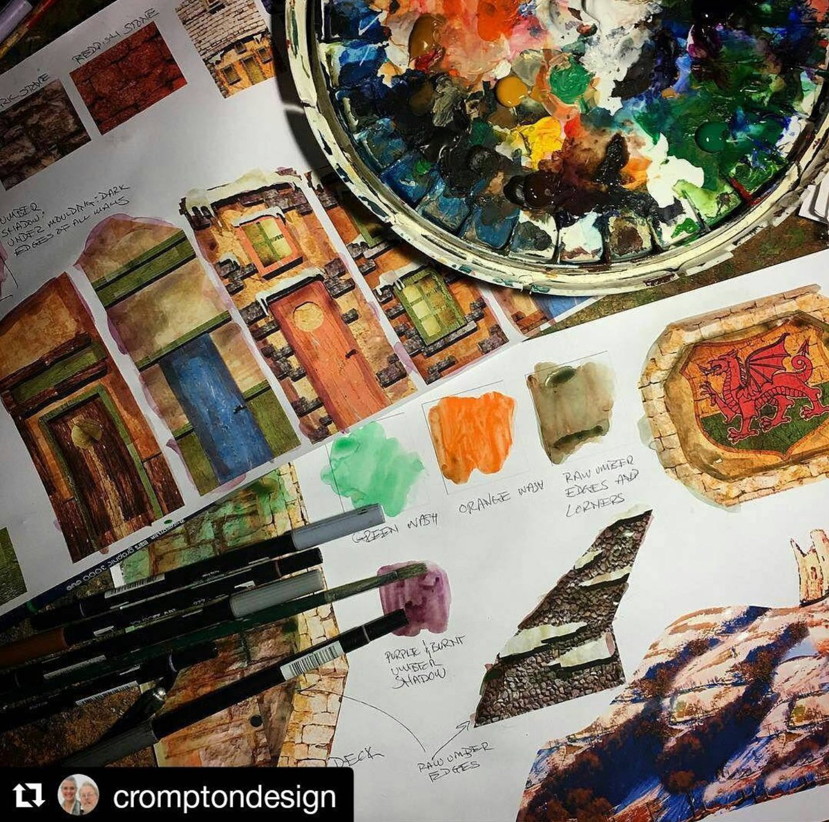 CalRevels's tweet photo. Set designer Peter Crompton's illustration and color scheme for our 2016 Christmas Revels set. https://t.co/65cLxU9qw6