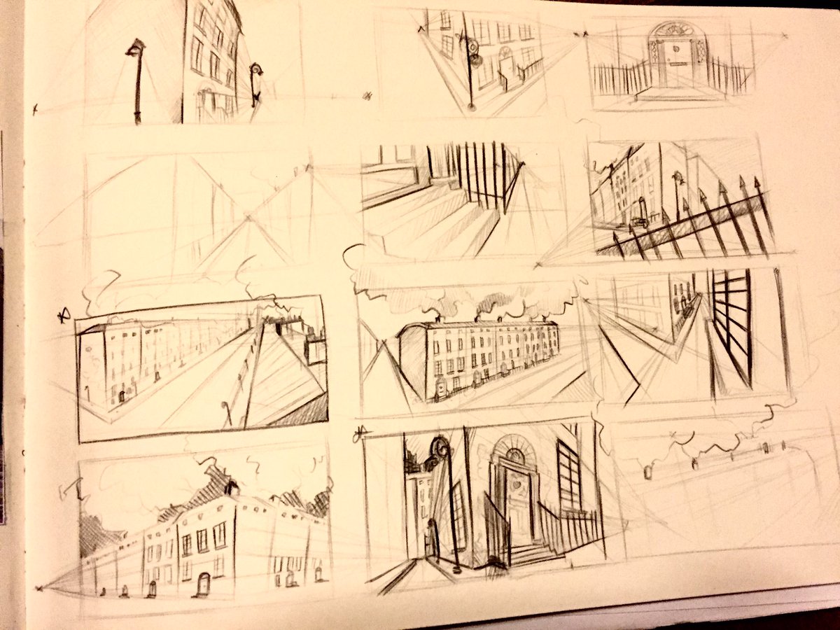 Went looking through my first year layout stuff. Gotta remember how to draw buildings like this again. 