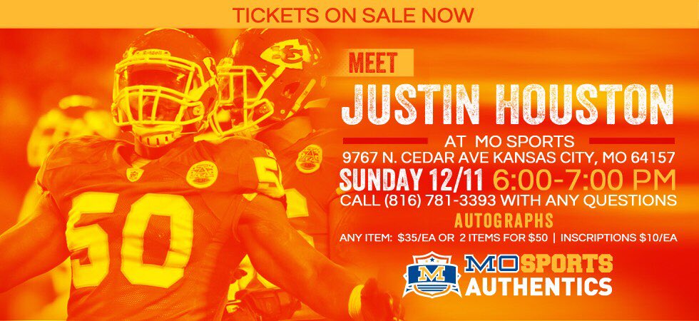 #ChiefsKingdom I will be at @MOSportsLiberty THIS SUNDAY 12/11 6-7 Contact the store for all the details! #SackCity