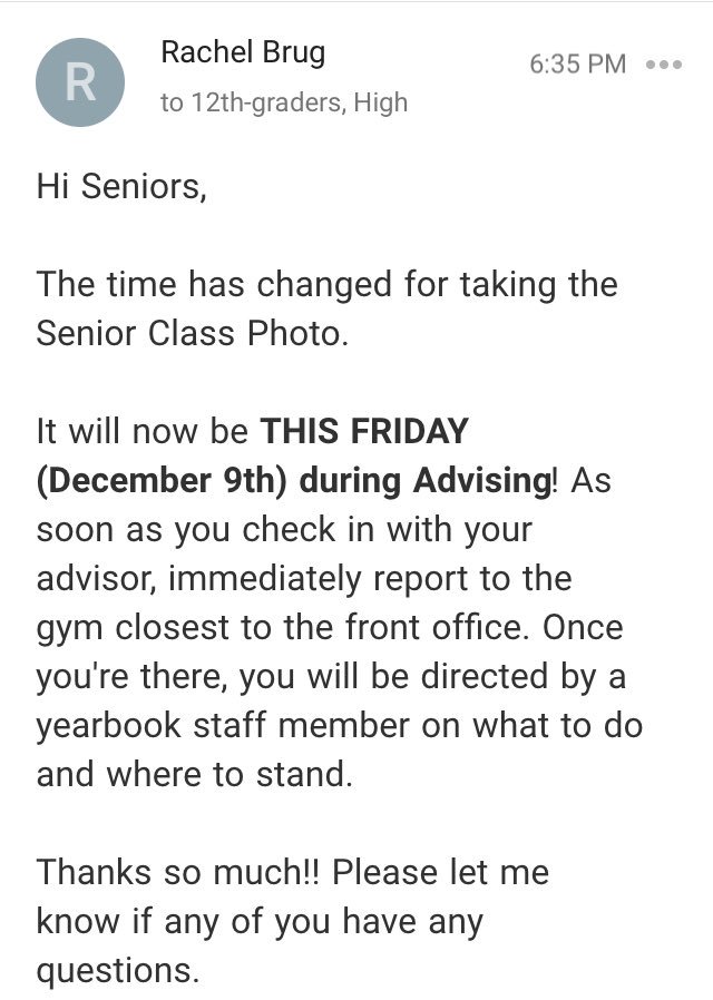 Uh2017Updates's tweet photo. PSA SENIORS: Senior class photo for the yearbook is this Friday during advising in the main gym! https://t.co/ilgFaOIJ5M