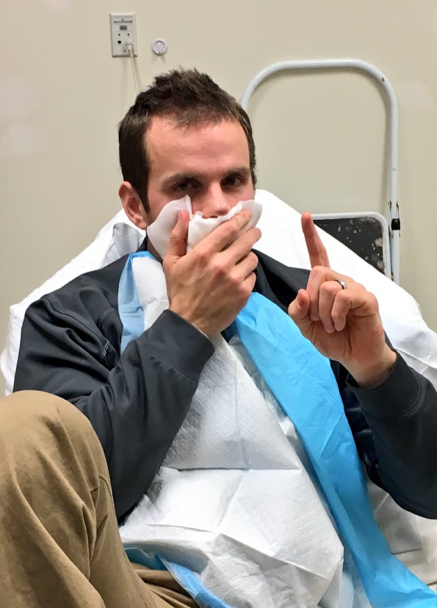 Asst. Coach @Danny__Hype took a cleared slap shot to the jaw tonight. Stitches &amp; broken jaw. Here's to a speedy recovery! #TeamHype #Family