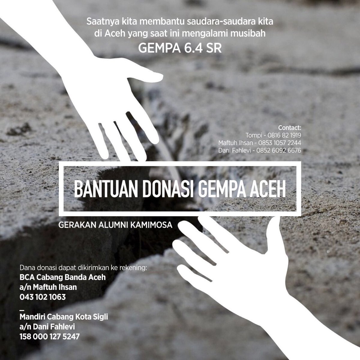 Utk yang mau membantu korban gempa aceh, sy bersama teman2 akan turun lansung utk koordinasi bantuannya. Salam