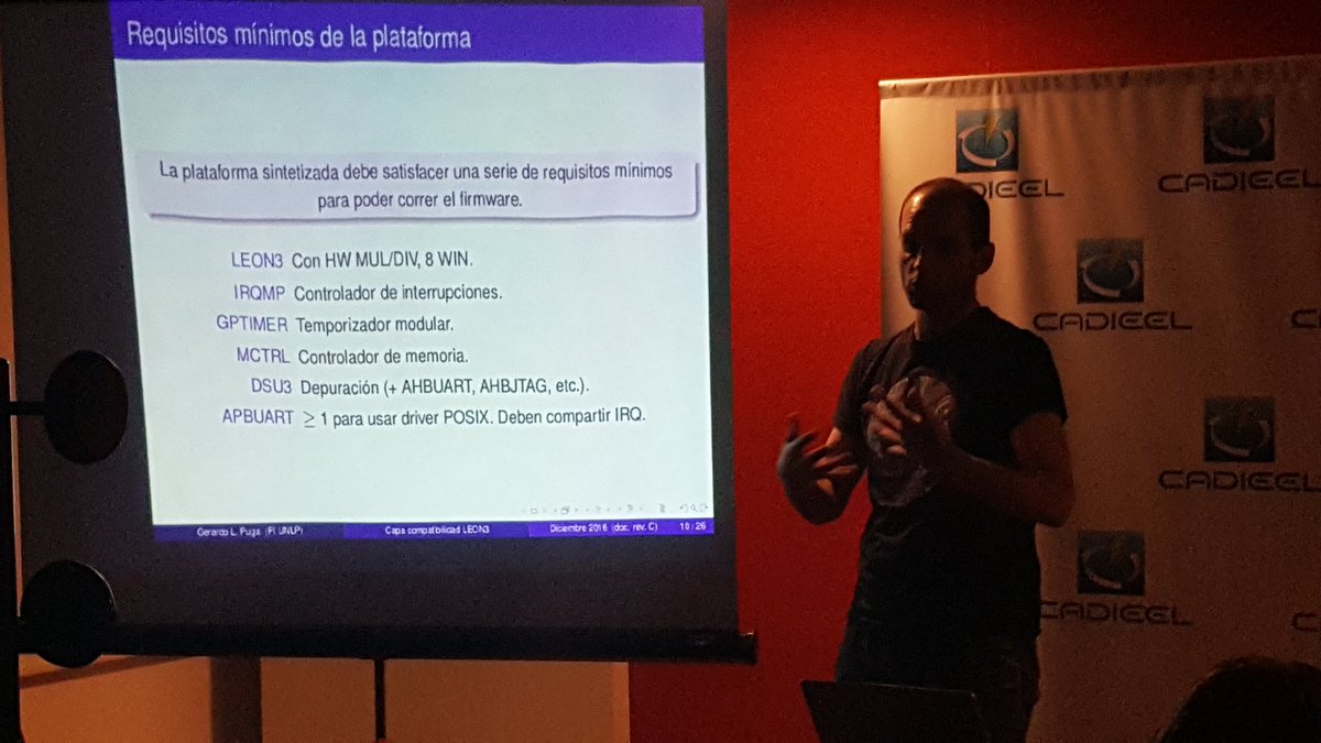 ProyectoCIAA's tweet photo. [AHORA] El ing. Puga presenta su implementación de #FreeOSEK/CIAA-Firmware para el softcore #LEON3. https://t.co/DNTbyRDbm0